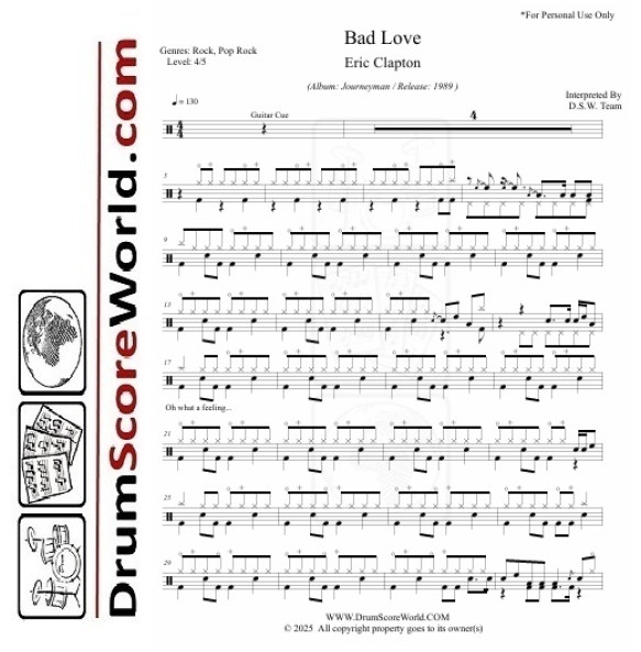 Eric Clapton – Bad Love - Drum Sheet Eric Clapton – Bad Love - Drum Sheet
